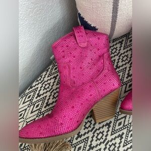 Forever western ankle boots pink rhinestone bling size 11